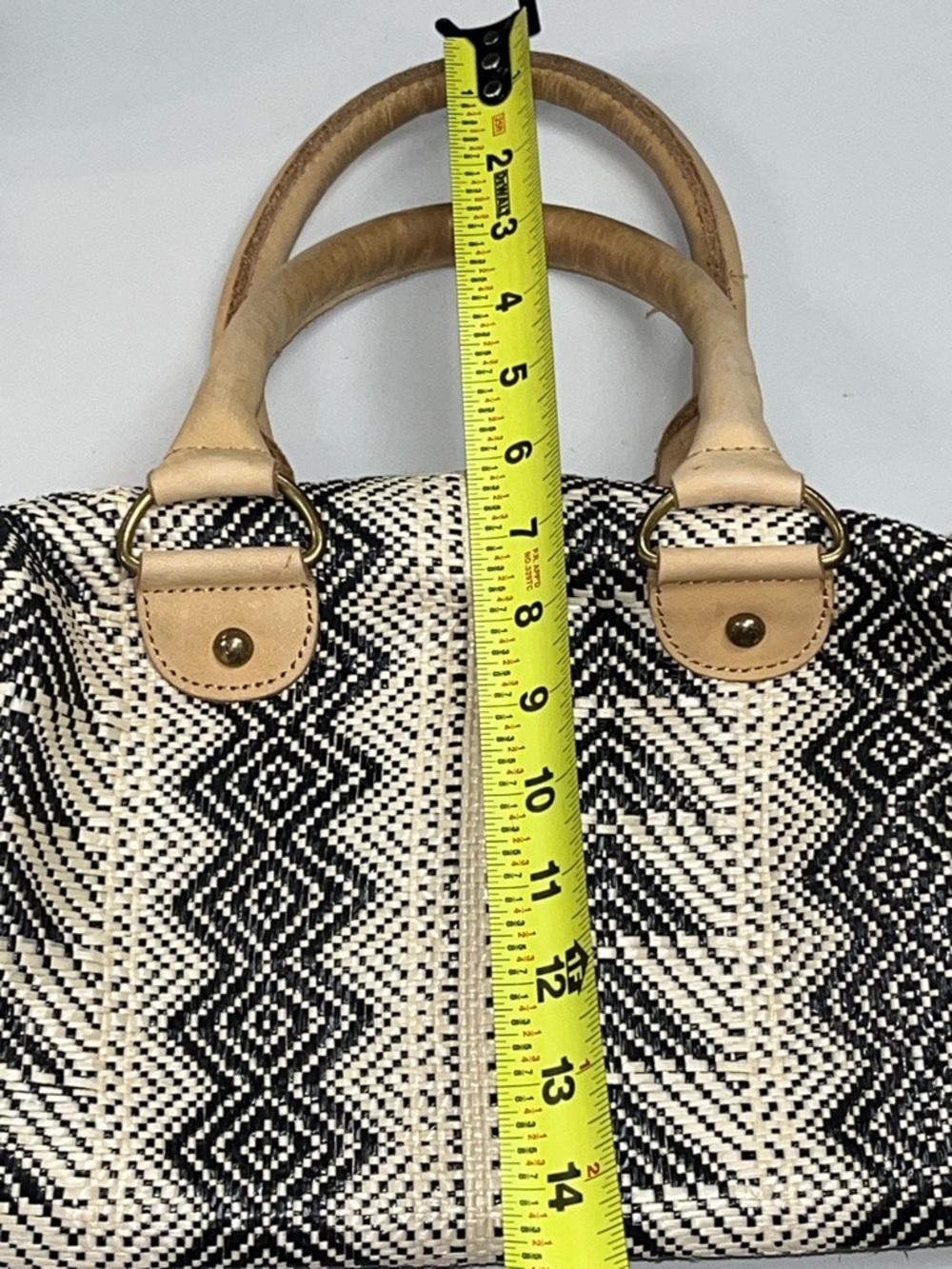 Miss Albright Speciality Woven Chevron Satchel Handbag in Black, Cream & Red - Picture 13 of 16